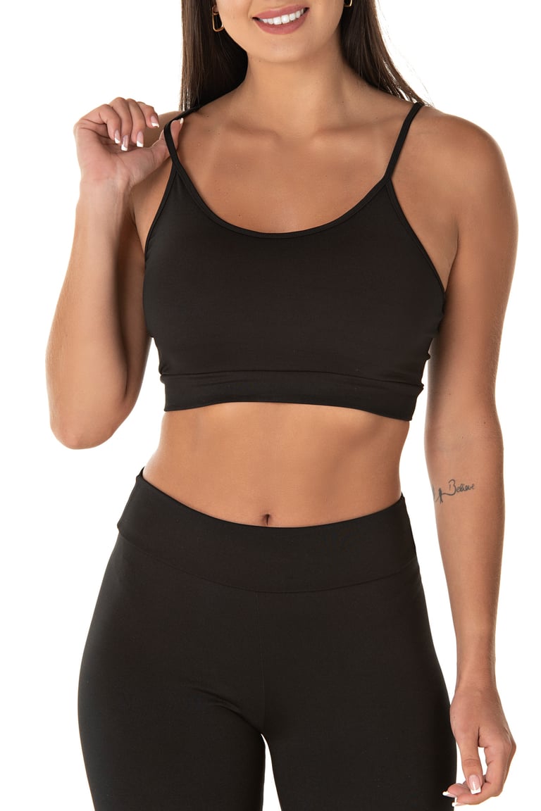 Kit 3 Tops de Alcinha Fitness Feminino Preto