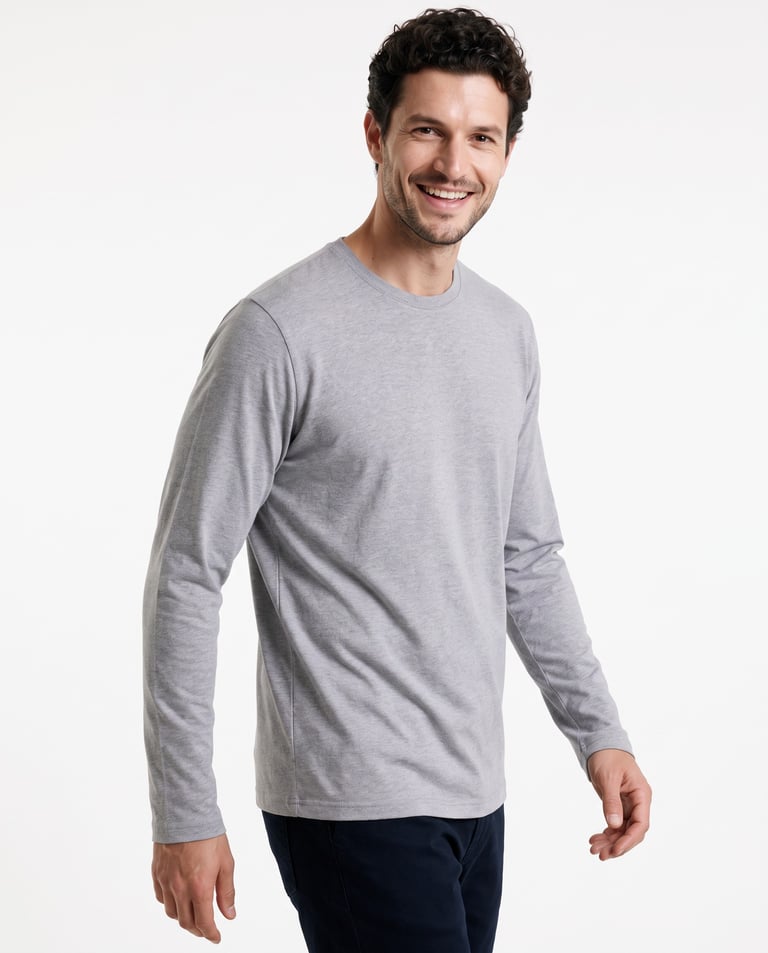 Camiseta Manga Longa de Algodão Premium Cinza Mescla