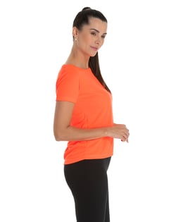 Camiseta Feminina Dry Fit Laranja Fluorescente Proteção UV 30+
