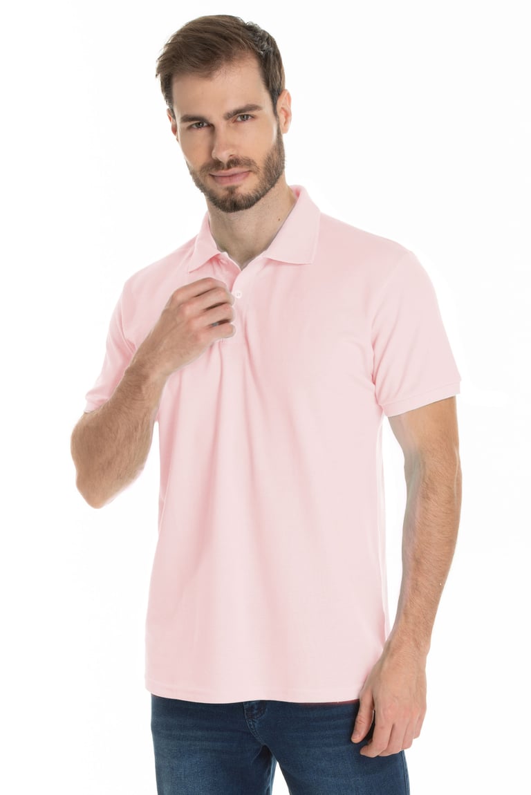 Camisa Polo Piquet Masculina Rosa Claro