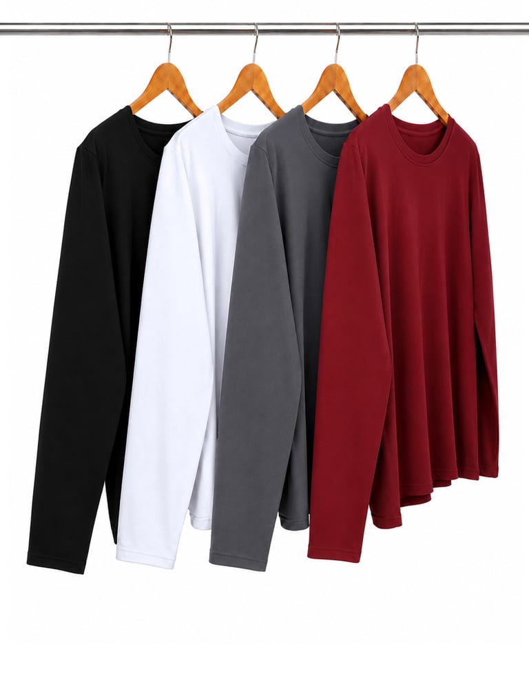 Kit 4 Camisetas Masculinas Manga Longa de Algodão Penteado 05