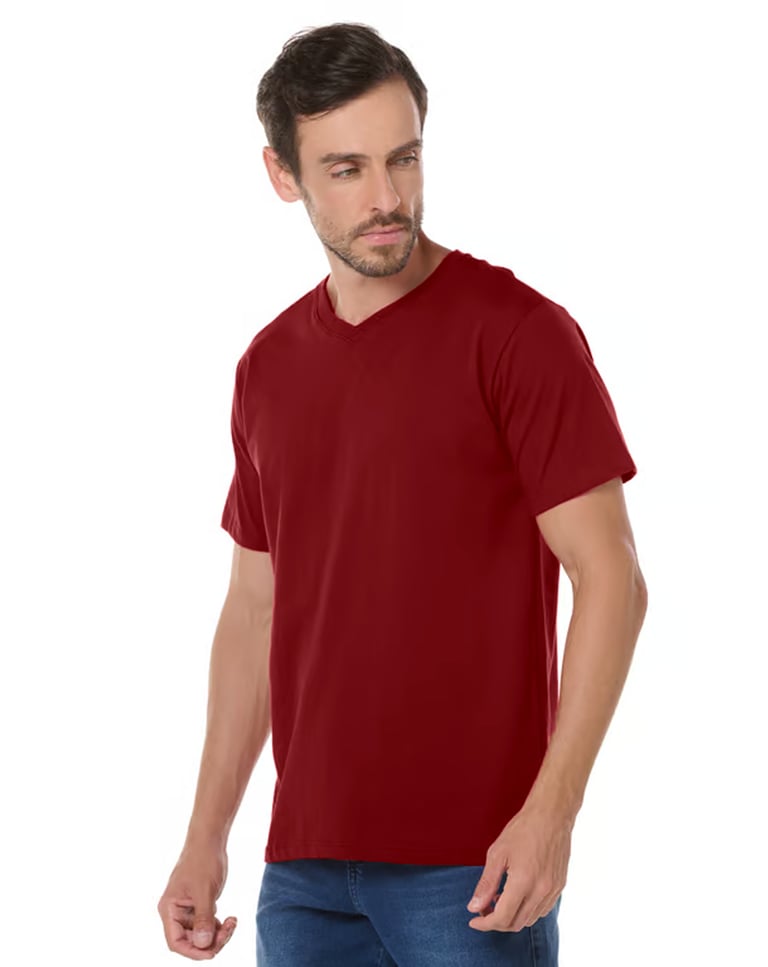 Kit 5 Camisetas Gola V de Algodão Premium Bordô