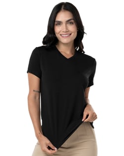 Camiseta Tech Modal Gola V Feminina Preta