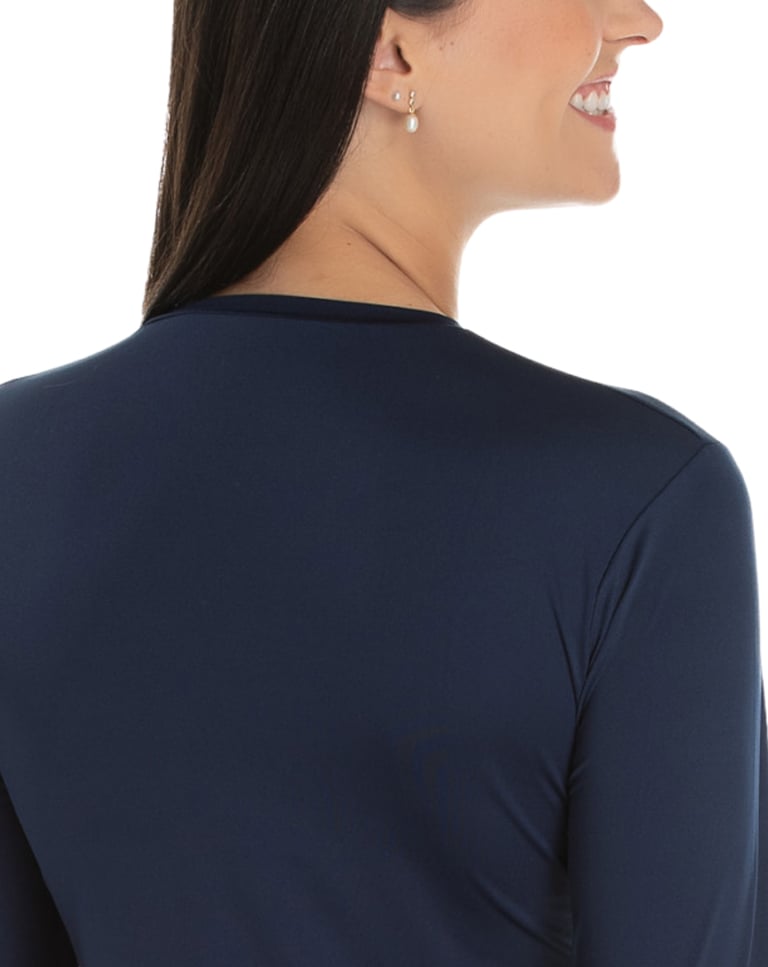 Camiseta Segunda Pele Manga Longa Feminina Azul Marinho UV 50+