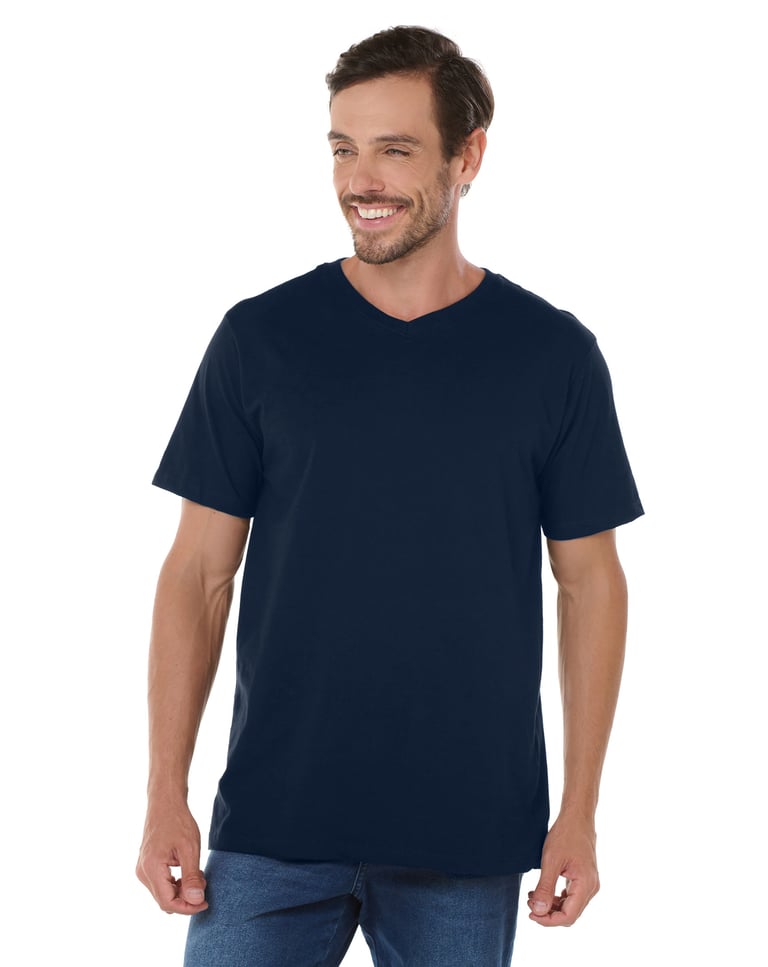 Camiseta Gola V de Algodão Premium Azul Marinho