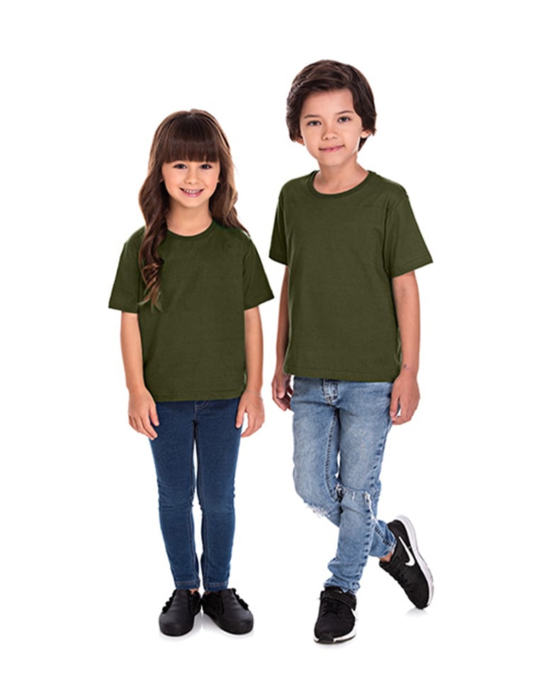 Camiseta Infantil de Algodão Penteado Verde Musgo