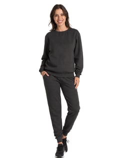 Conjunto Moletom Feminino Blusão Preto Mescla 02