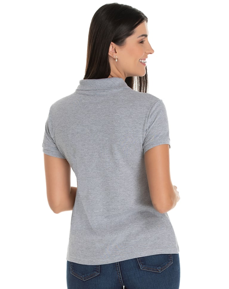 KIT 5 Camisas Polo Piquet Feminina Cinza Mescla