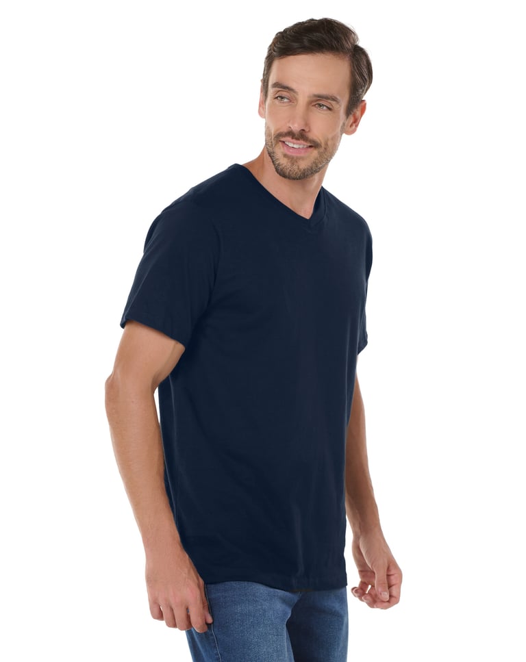 Kit 3 Camisetas Gola V de Algodão Premium Azul Marinho
