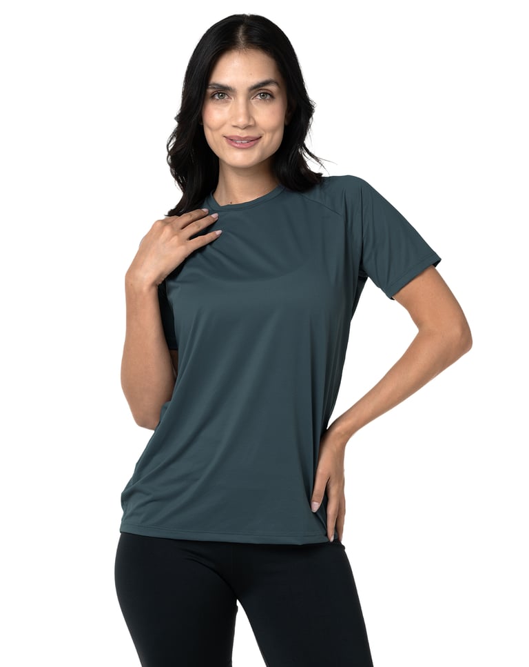 Camiseta Feminina Dry Poliamida Raglan Cinza Titanium