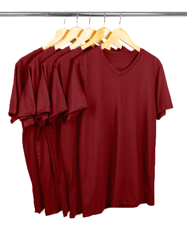 Kit 5 Camisetas Gola V de Algodão Premium Bordô