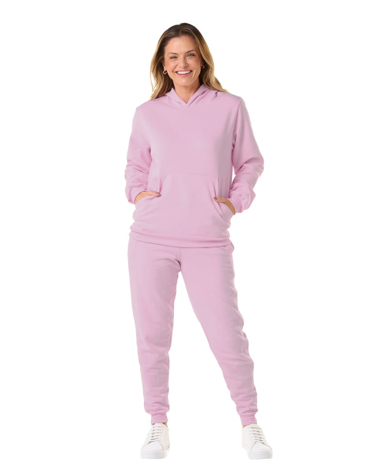 Conjunto Moletom Feminino com Capuz Rosa Claro 07