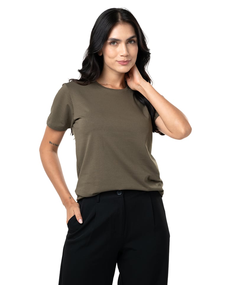 Camiseta de Algodão Egípcio Feminina Cinza Mineral