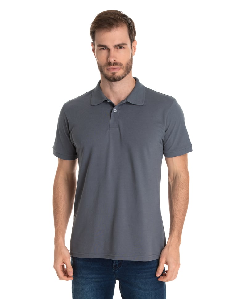 Camisa Polo Piquet Masculina Cinza Chumbo