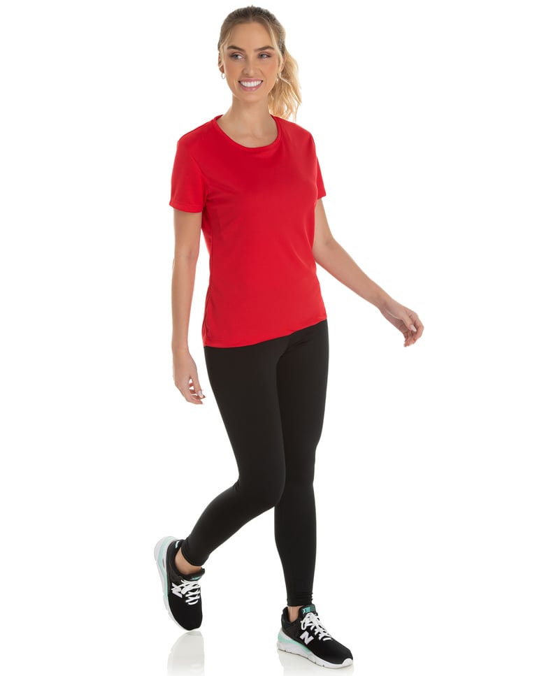 Camiseta Feminina Dry Fit Vermelha Proteção UV 30+