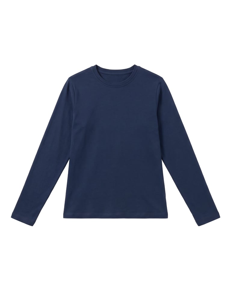 Camiseta Feminina Manga Longa de Algodão Premium Azul Marinho