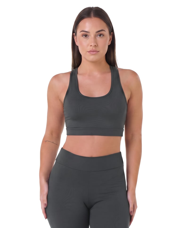 Top Nadador Fitness Feminino Cinza Chumbo