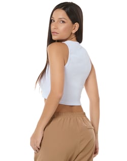 Cropped Feminino Canelado em Ribana Branco