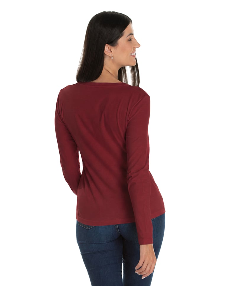 Camiseta Feminina Manga Longa de Algodão Premium Bordô