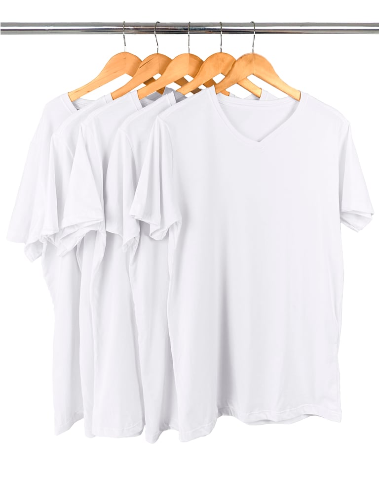 Kit 5 Camisetas Gola V de Algodão Premium Brancas