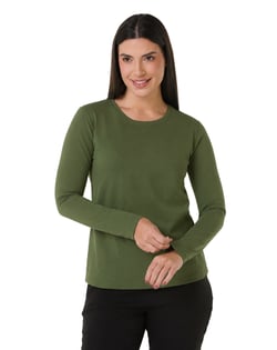 Camiseta Feminina Manga Longa de Algodão Premium Verde Militar