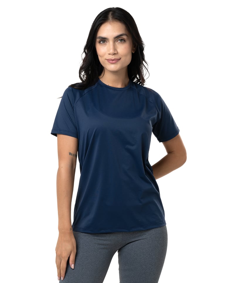 Camiseta Feminina Dry Poliamida Raglan Azul Marinho