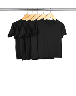 Kit 5 Camisetas Infantil de Algodão Penteado Preta