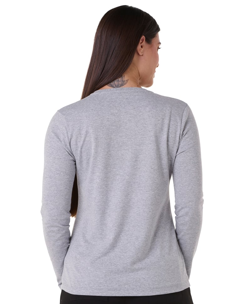 Camiseta Feminina Manga Longa de Algodão Premium Cinza Mescla