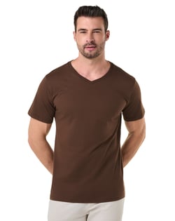 Camiseta Gola V de Algodão Premium Marrom