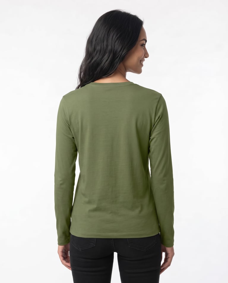 Camiseta Feminina Manga Longa de Algodão Premium Verde Militar
