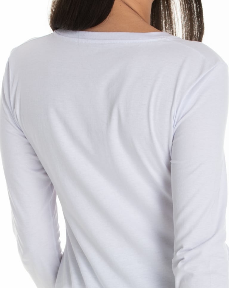 Camiseta Feminina Manga Longa de Algodão Premium Branca