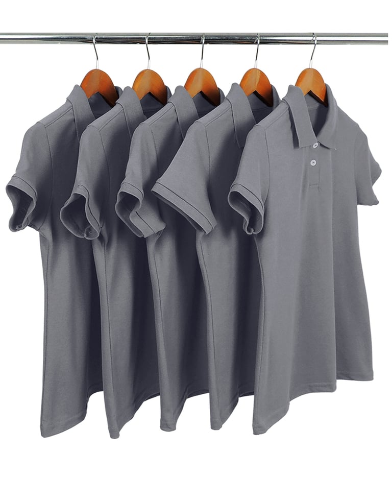 KIT 5 Camisas Polo Piquet Feminina Cinza Chumbo