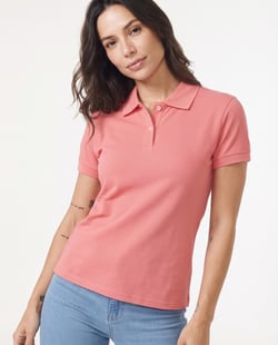 Camisa Polo Piquet Feminina Salmão