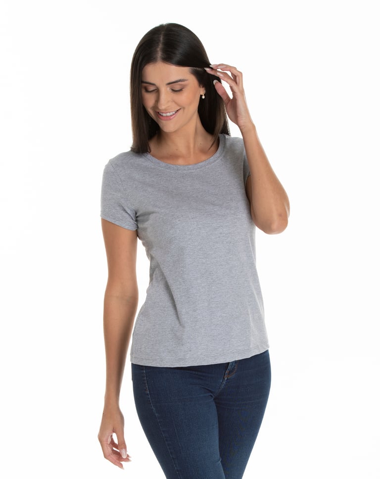 Baby Look de Algodão Premium Cinza Mescla