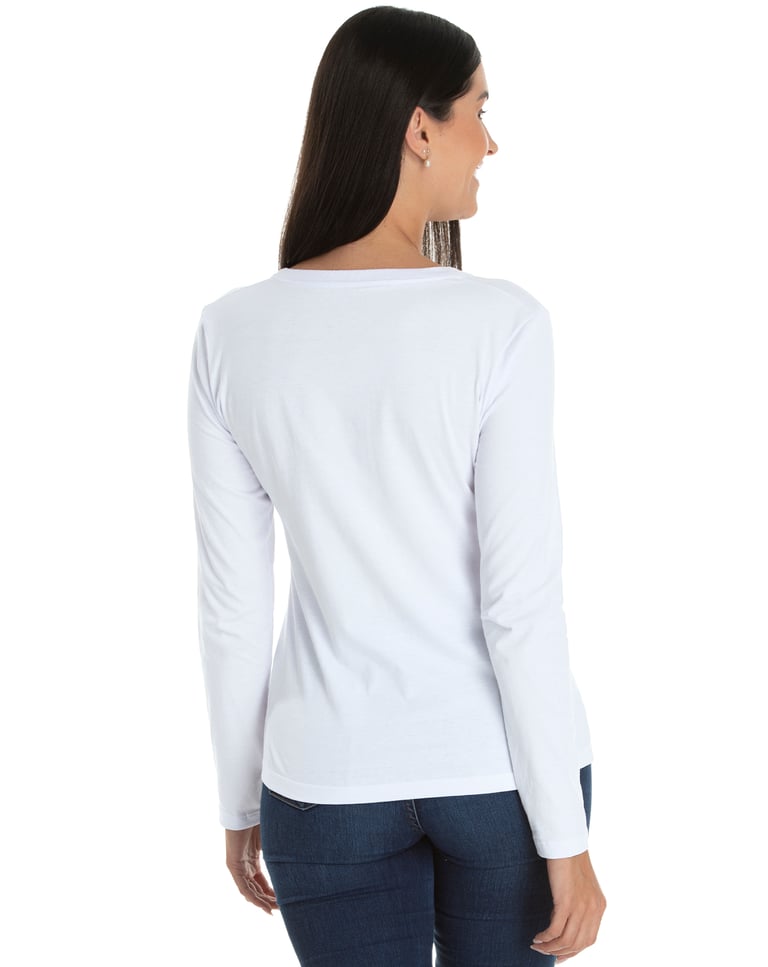 Camiseta Feminina Manga Longa de Algodão Premium Branca