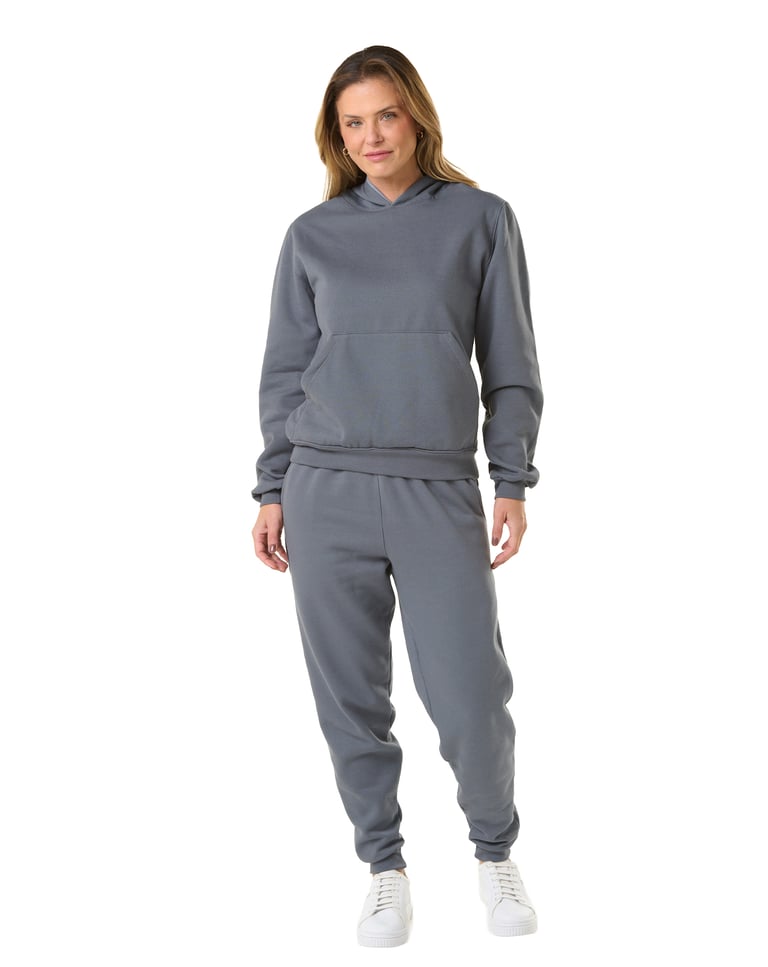 Conjunto Moletom Feminino com Capuz Cinza Chumbo 09
