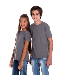 Camiseta Juvenil de Algodão Penteado Cinza Chumbo