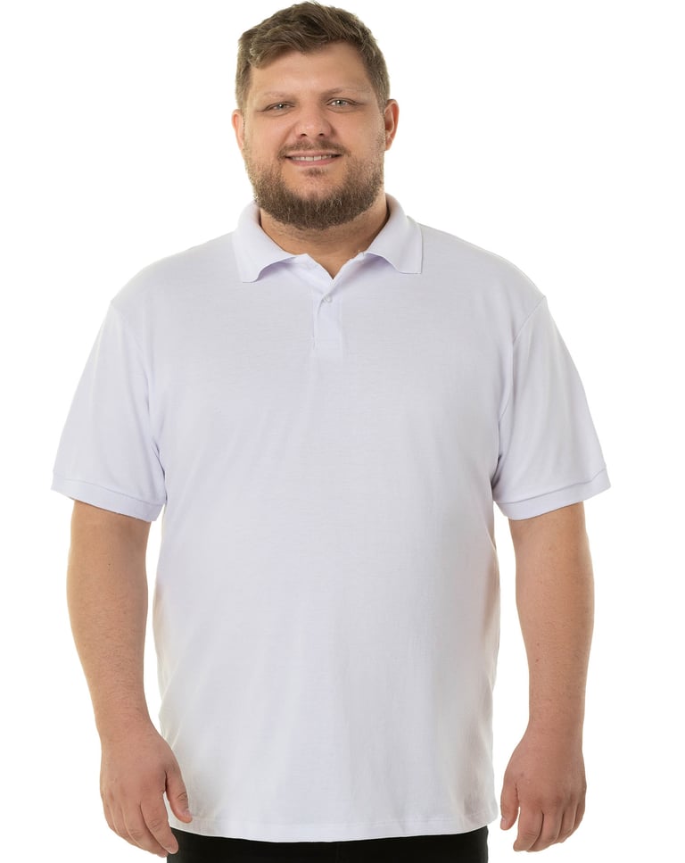 Camisa Polo Piquet Plus Size Masculina Branca