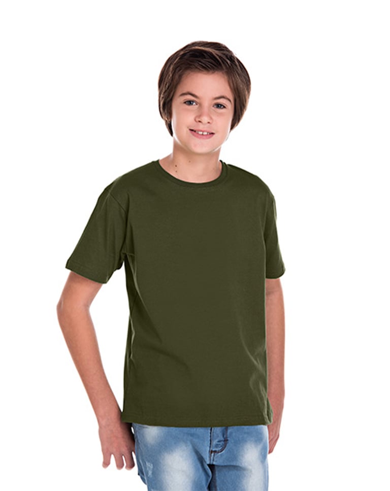 Camiseta Juvenil de Algodão Penteado Verde Musgo