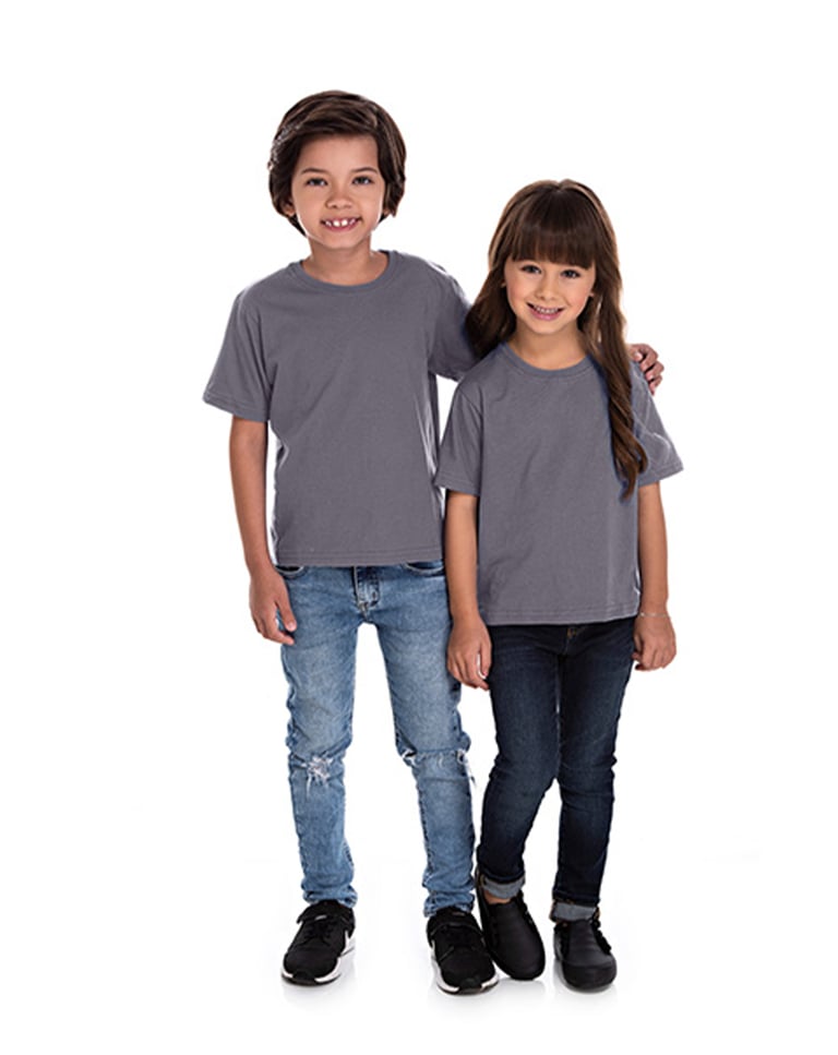 Camiseta Infantil de Algodão Penteado Cinza Chumbo
