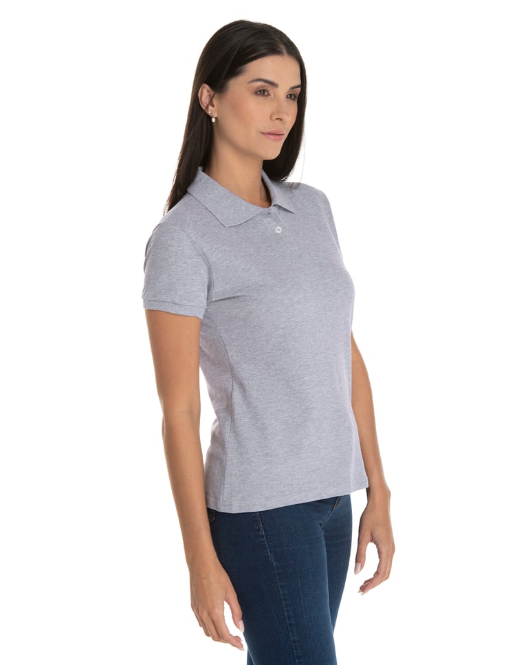 Camisa Polo Piquet Feminina Cinza Mescla
