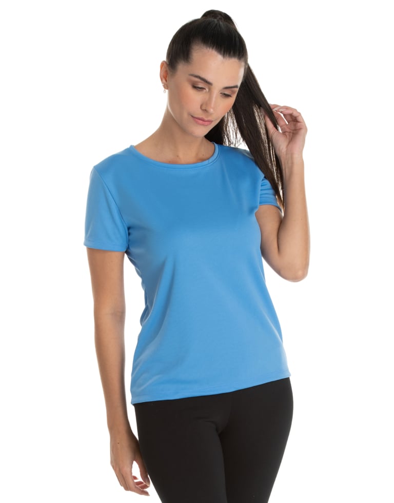 Camiseta Feminina Dry Fit Azul Claro Proteção UV 30+