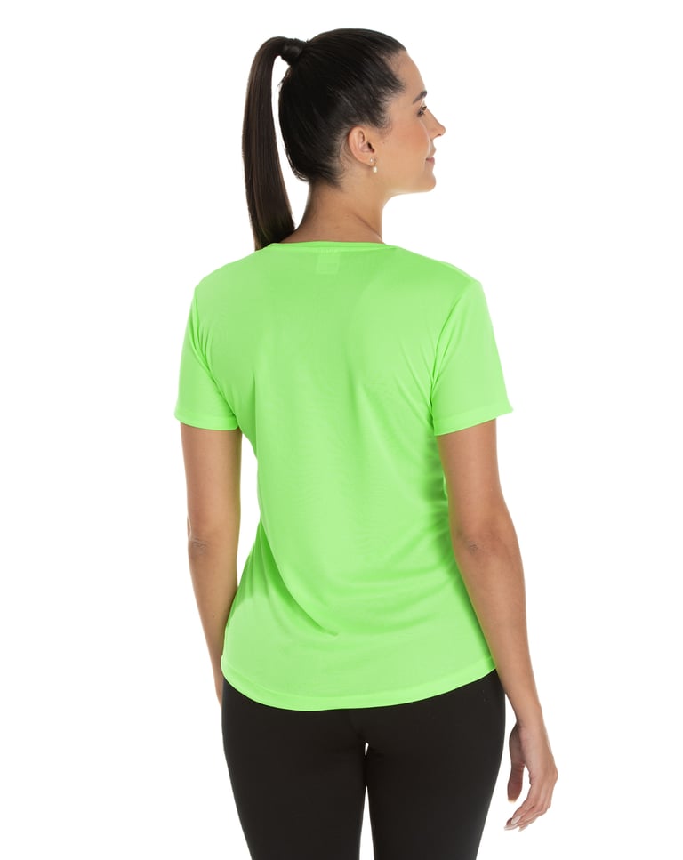Camiseta Feminina Dry Fit Verde Fluorescente Proteção UV 30+