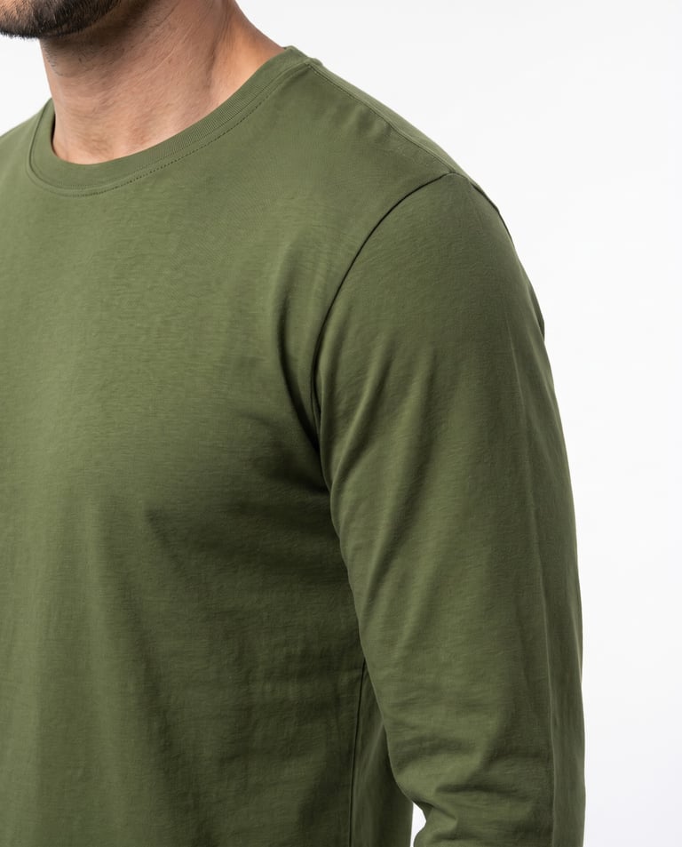 Camiseta Manga Longa de Algodão Premium Verde Militar