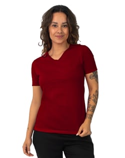Camiseta Gola V Feminina de Algodão Premium Bordô