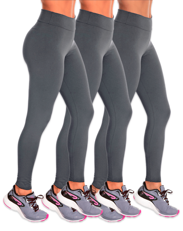 Kit 3 Calças Leggings Fitness Feminina Cinza Chumbo