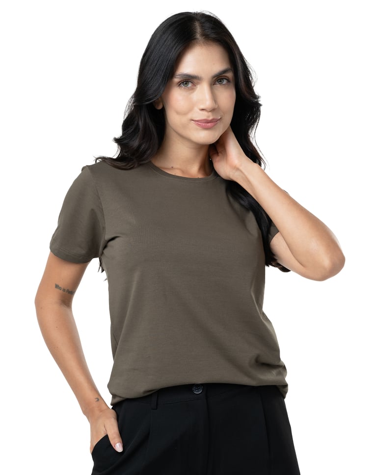 Camiseta de Algodão Egípcio Feminina Cinza Mineral