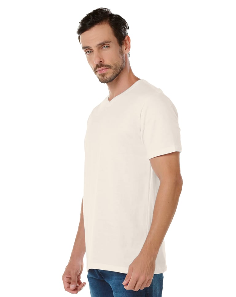 Camiseta Gola V de Algodão Premium Off White