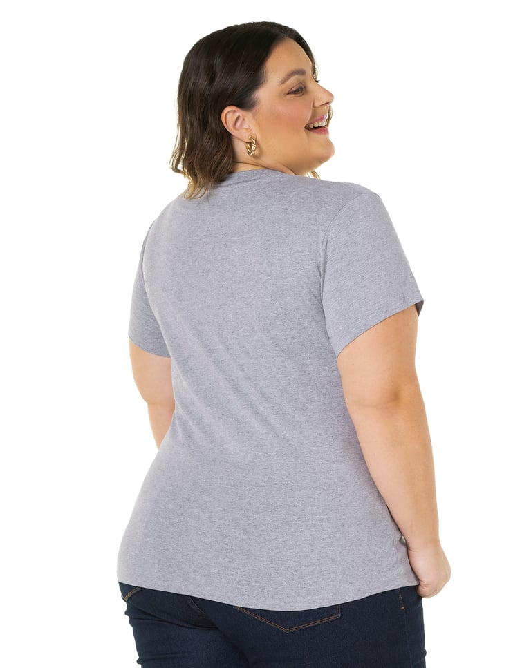 Camiseta Feminina Plus Size de Algodão Cinza Mescla