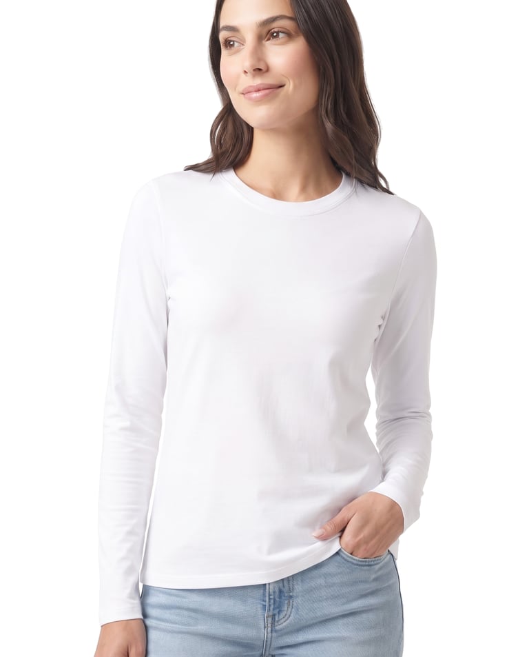 Camiseta Feminina Manga Longa de Algodão Premium Branca